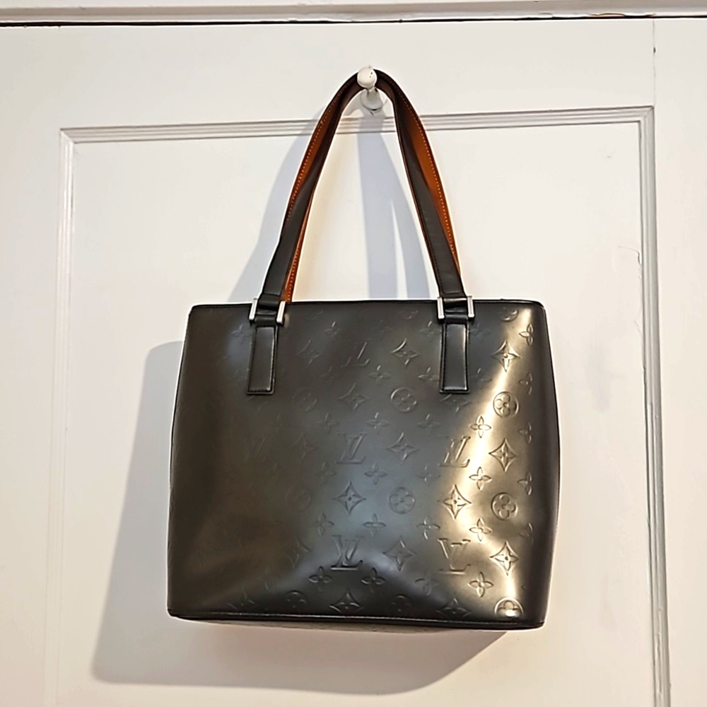 Authentic Louis Vuitton black noir matte monogram Stockton shoulder / tote bag - Picture 2 of 16